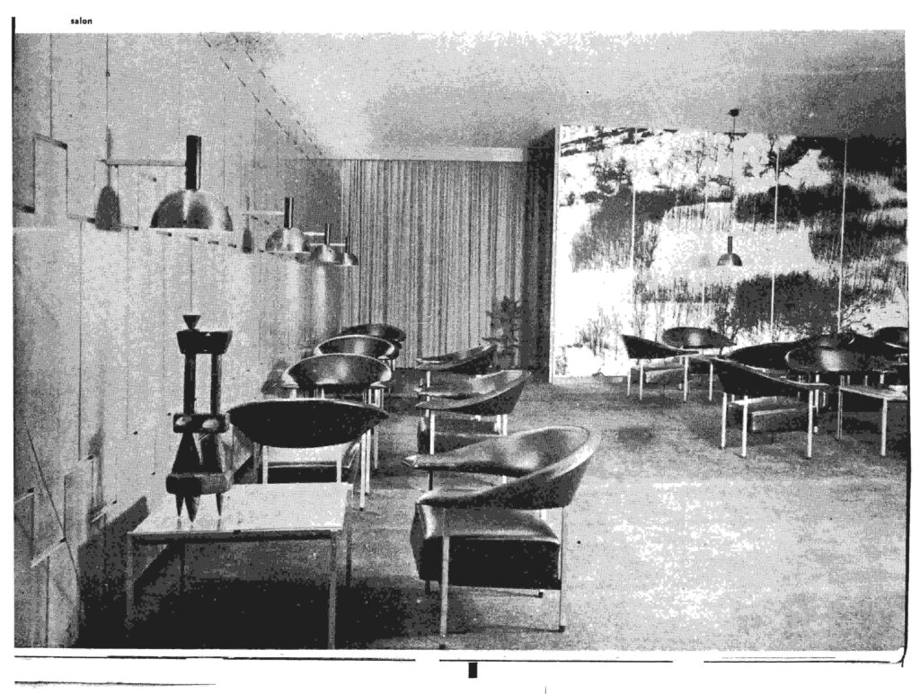 Enterijer salona RU „Đuro Đaković“ u Sarajevu, adaptiran 1964. godine s modernim namještajem i industrijskim dizajnom