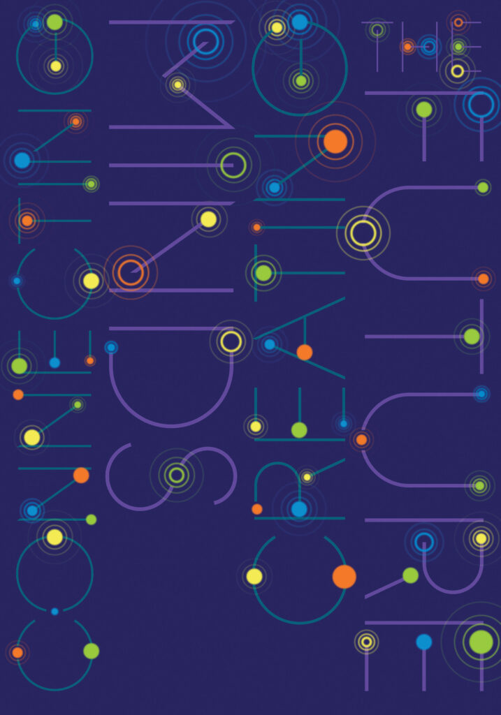 Plakat “Connecting Minds Creating the Future” Čedomira Kostovića, nagrađen Grand Prixom na Collegium Artisticum 2022 u kategoriji grafičkog dizajna. Apstraktni vizual s mrežom povezanih svjetlosnih krugova u bojama na tamnoj podlozi.