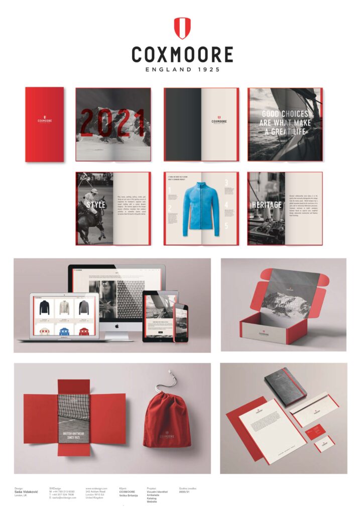 Vizuelni identitet Coxmoore brenda sa ambalažom, katalogom i web prezentacijom, autor Saša Vidaković, 2021.