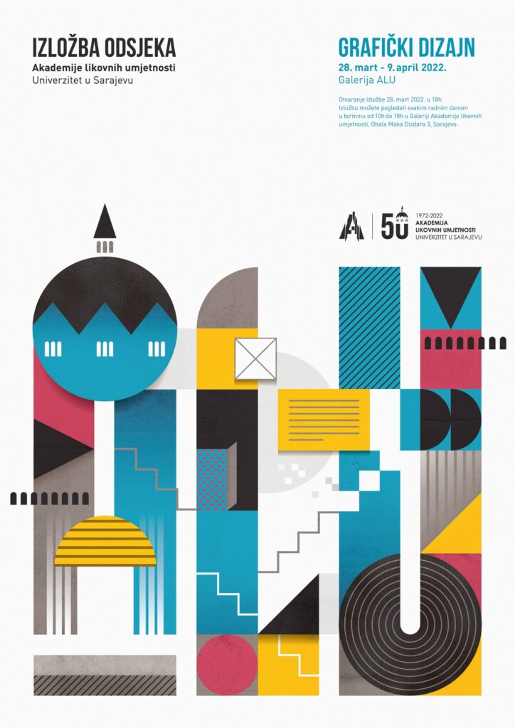 Plakat za izložbu odsjeka Grafički dizajn ALU Sarajevo, dizajn Vanesa Prodanović Durmišević, nagrada u kategoriji grafičkog dizajna 2022.