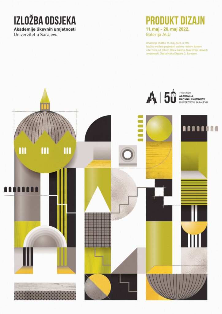 Plakat za izložbu odsjeka Produkt dizajn ALU Sarajevo, dizajn Vanesa Prodanović Durmišević, nagrada u kategoriji grafičkog dizajna 2022.