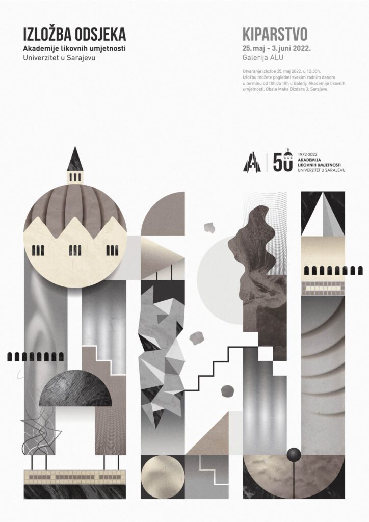 Plakat za izložbu odsjeka Kiparstvo ALU Sarajevo, dizajn Vanesa Prodanović Durmišević, nagrada u kategoriji grafičkog dizajna 2022.